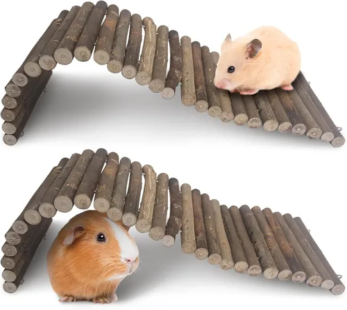 Vista 9 de Hamiledyi 4 piezas de puente de hámster de madera puente de juguete para ratas escalera de túnel de madera natural, accesorios para masticar