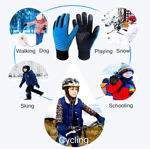 Vista 7 de FINGER TEN Guantes de invierno para pantalla táctil para niños y niñas, guantes térmicos para clima frío, guantes ligeros y cálidos para pantalla