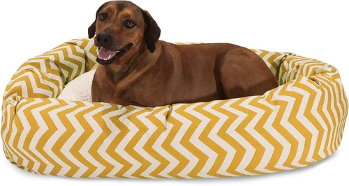 Vista 13 de Cama para perro de 24 pulgadas, color negro Chevron Sherpa Bagel