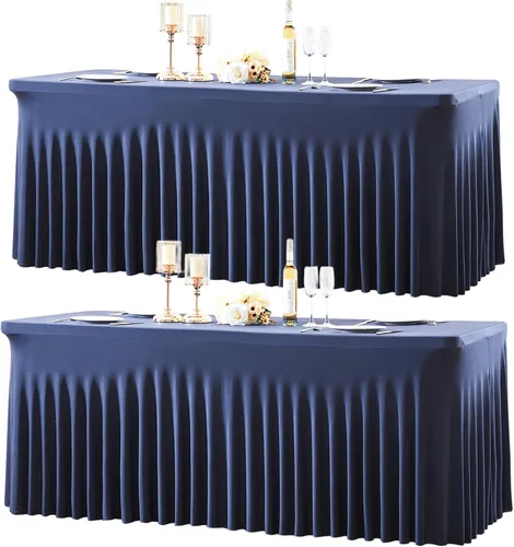 Vista 32 de Manteles de mesa de elastano azul bebé de 6 pies para mesas rectangulares, sin arrugas, rectangular, elástico, ajustable de 6 pies con falda