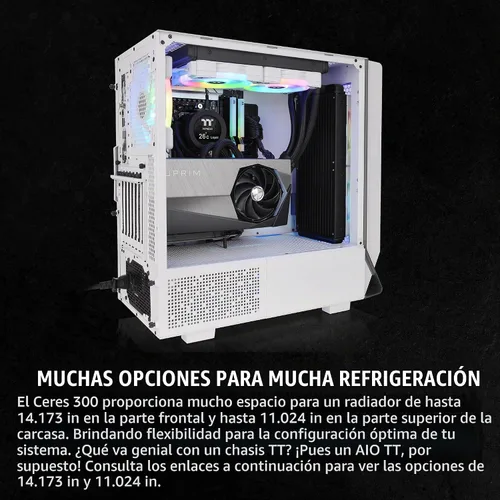 Vista 4 de Thermaltake Ceres 300 Snow Edition - Carcasa para computadora E-ATX de torre media con panel lateral de vidrio templado; 2 ventiladores CT140 ARGB