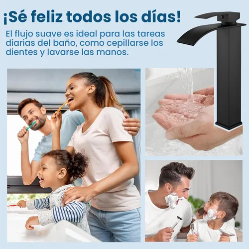 Vista 7 de Airuida Grifo de fregadero de recipiente, grifo de cascada alto negro sin