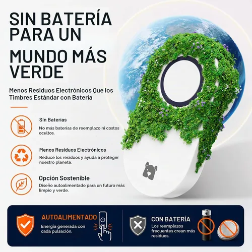 Vista 8 de Timbre inalámbrico autoalimentado sin necesidad de batería, timbre de puerta básico para el hogar