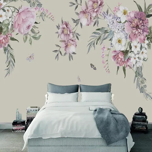 Vista 14 de Mural de pared de flores abstractas, arte moderno, papel tapiz autoadhesivo extraíble grande, para sala de estar, decoración de pared de sala