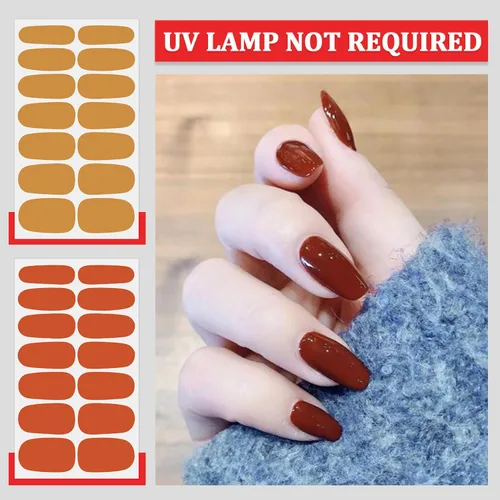 Vista 2 de 16 hojas de envolturas de uñas completas para mujeres, tiras de esmalte de uñas, tiras de uñas de gel, autoadhesivas, calcomanías de esmalte de uñas