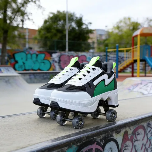 Vista 3 de Rueda de deformación de doble hilera Patines de ruedas 2 en 1 – Zapatos de senderismo automáticos invisibles con polea extraíble para patinaje