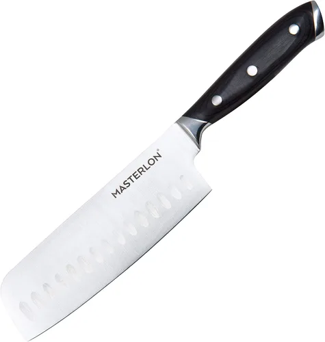 Vista 5 de Triple Rivet Collection Hoja de acero inoxidable, cuchillo Santoku de 7 pulgadas, negro