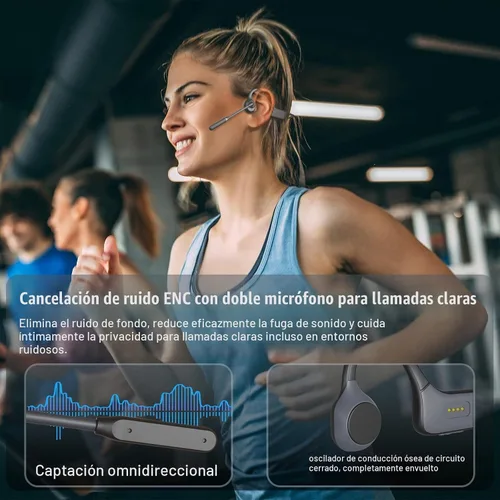 Vista 3 de MONODEAL Auriculares de Conducción Ósea con Micrófono, Auriculares Bluetooth 5.3 de Oído Abierto con Micrófono Boom de Cancelación de Ruido