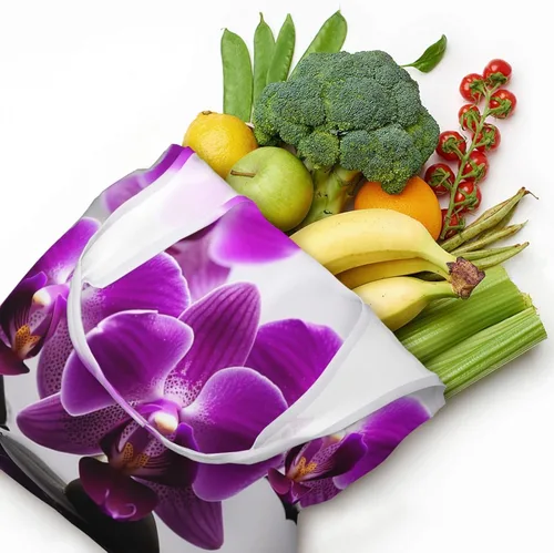 Vista 6 de Bolsas de lona con estampado de orquídeas y mariposas moradas, bolsa de playa grande, bolsa de lona para el hombro, bolsas de compras reutilizables