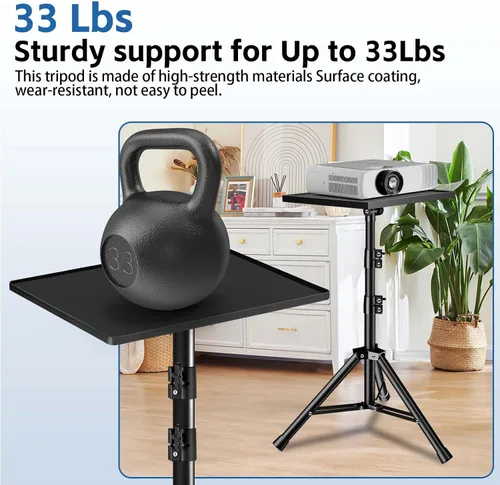 Vista 2 de Soporte para proyector, soporte de carga de 33 libras y altura ajustable de 22 a 55 pulgadas, para proyector, computadora portátil, equipo de DJ