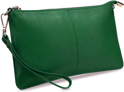 Vista 13 de YALUXE Women's Genuine Leather Wristlet Handbags Purses Clutch Wallet Bag 1- Correa de cuero blanco