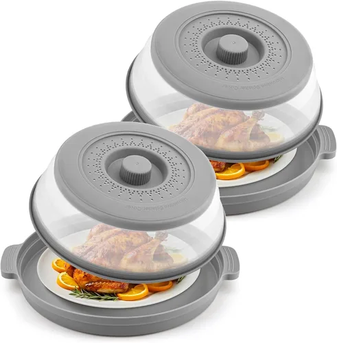 Vista 13 de Cubierta de salpicaduras para microondas para alimentos con placa base antiquemaduras, plástico grande y silicona ventilada para evitar quemaduras