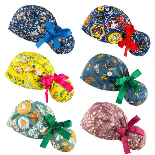 Vista 11 de Gorras de Exfoliación para Mujer Bouffant, Gorras de Exfoliación Ajustables, Gorra de Trabajo con Bolso para Cola de Caballo, Gorra de Ducha
