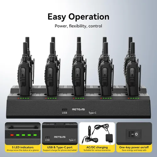 Vista 3 de Retevis H-777 Walkie Talkies para adultos, radio de 2 vías de largo alcance con auriculares, cargador de múltiples bandas de 10 vías, radios