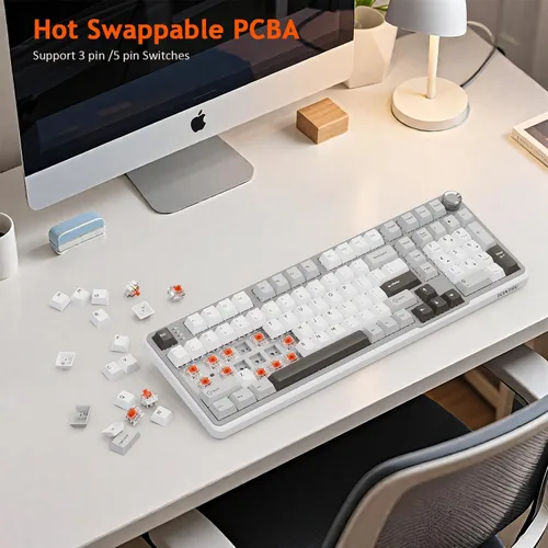 Vista 8 de Teclado mecánico inalámbrico para juegos, conectividad trimodo (Bluetooth 5.0/2.4GHz/USB-C), intercambiable en caliente, retroiluminación RGB