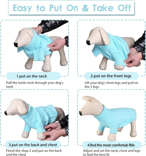 Vista 79 de Queenmore - Suéter de punto trenzado con cuello alto para perros pequeños, para climas fríos, para chihuahua, bulldog, teckel, carlino y yorkie, XS