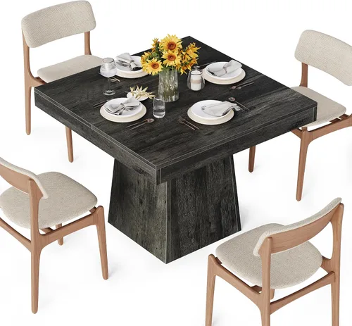 Vista 3 de LITTLE TREE Mesa de comedor para 4 personas, mesa de cocina pequeña cuadrada de 31.5 pulgadas, mesa de comedor de granja con base de pedestal Gris