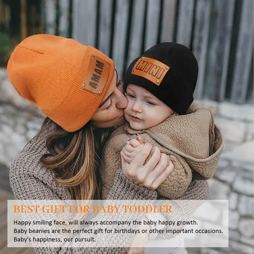 Vista 19 de Gorro para padres e hijos,Madre y bebé hija/hijo gorro de punto cálido de invierno,Gorro suave para niños