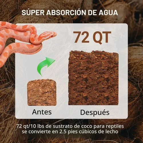Vista 4 de REPTI ZOO Sustrato de reptiles de coco de 72 cuartos de galón, ropa de cama de reptiles de cáscara de coco para pitón de bola, serpientes, geckos