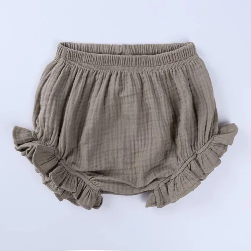 Vista 4 de Pantalones cortos de algodón y lino con volantes para bebés y niñas pequeñas