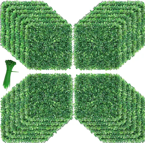 Vista 8 de Paneles de setos artificiales de boj de 10 x 10 pulgadas, 24 piezas de pantalla de privacidad de vegetación sintética, decoración de pared