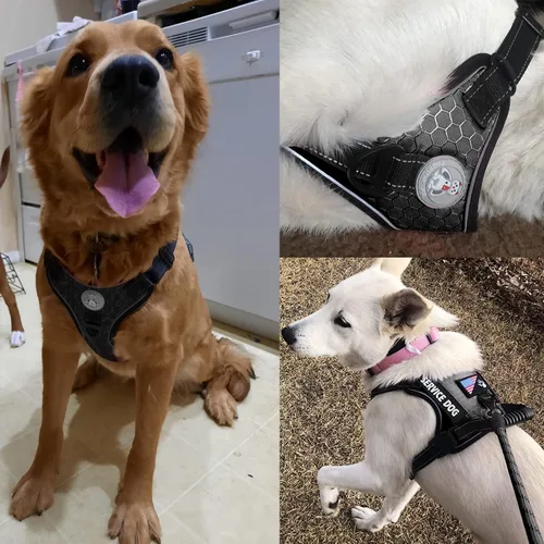 Vista 3 de Arnés para perro de servicio Cymiler, juego de arnés y correa sin tirones, arnés ajustable de Oxford reflectante para perro de servicio con asa