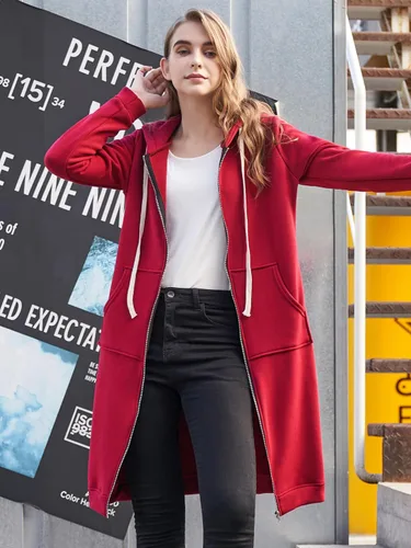 Vista 3 de DUOYANGJIASHA Sudaderas con capucha para mujer sudaderas con capucha de forro polar de invierno con cremallera completa, chaquetas largas de otoño