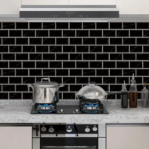 Vista 3 de URCOLOR 10 hojas de adhesivos para loseta en muro de cocina, diseño de metro, autoadhesivos, 12 x 12 pulgadas, para loseta en muro de cocina y baño