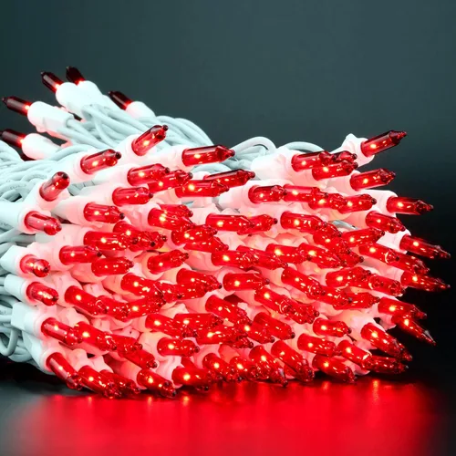 Vista 9 de YULETIME 200 luces rojas de Navidad, paquete de 2 juegos de 33 pies, 100 luces incandescentes con certificación UL (rojo, cable blanco)