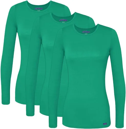 Vista 17 de Sivvan 3-Pack Women's Long-Sleeve Comfort Underscrub Tee, Scrubs Undershirts Aguamarina (Aquamarine)