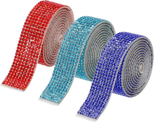 Vista 12 de MECCANIXITY 3 rollos de cinta de diamantes de imitación autoadhesiva de 3 yardas y 0.315 in para proyectos de artes y manualidades, pasteles