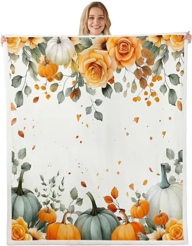 Vista 9 de Manfei Hello Fall Throw Blanket Pumpkin Maple Leaf Plaid Patchwork Fleece Blanket Autumn Theme Cozy Throws for Bed Couch Sofa,Kids Boys Girls Room