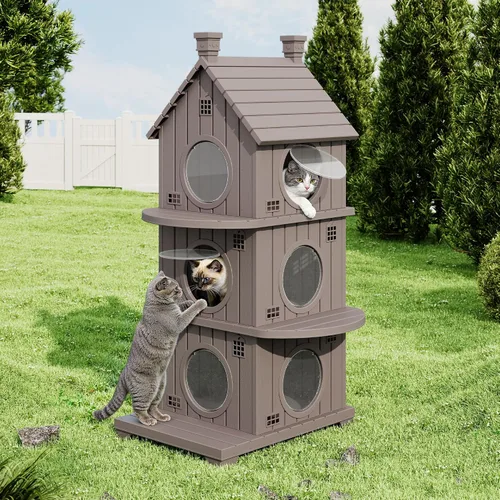 Vista 11 de Casa para gatos al aire libre, resistente a la intemperie, casas de resina duradera para gatos interiores y exteriores, refugio para gatos al aire