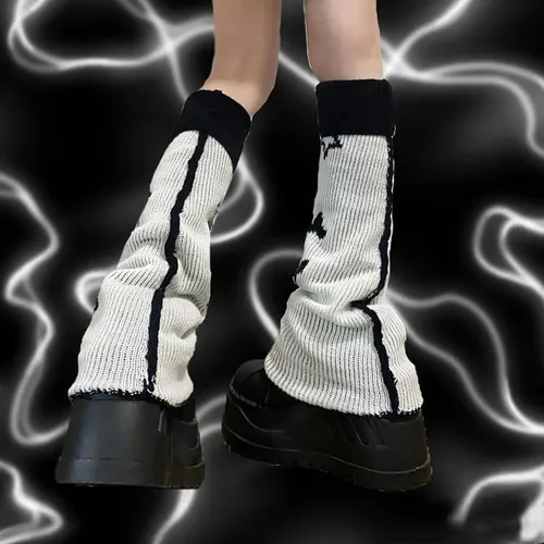 Vista 5 de heyheyshine Y2k Star Skull Print Dos Lados Wear Calcetines Calcetines Punk, Niñas Japonesas Kawaii Streetwear Pierna Cubierta