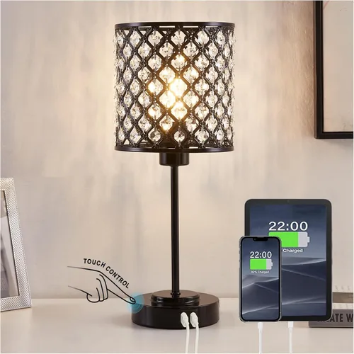 Vista 15 de Lámpara de mesa de cristal, lámpara táctil púrpura con puerto USB C+A Púrpura-1