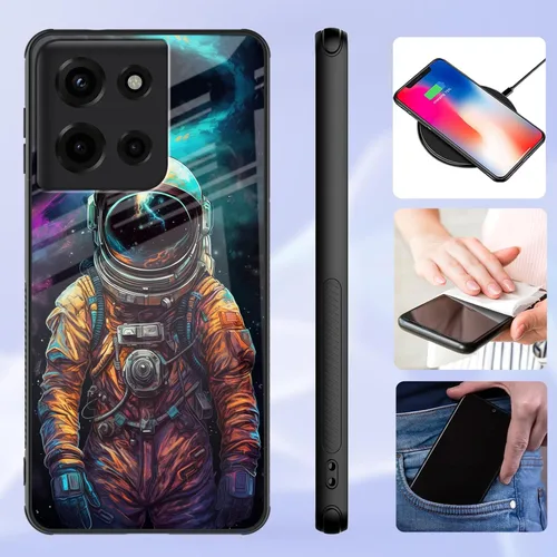 Vista 45 de Funda para Motorola Moto Edge 2022, cubierta trasera de vidrio templado con protector de pantalla, funda protectora a prueba de golpes para Motorola