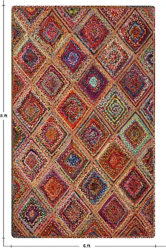 Vista 68 de Natural Jute Collection - Alfombra rectangular de 2 x 3 pies, alfombra de yute trenzada a cuadros multicolor de 0.27 pulgadas de grosor, ideal