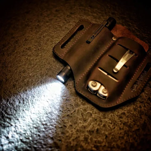 Vista 7 de VIPERADE PJ8+PJ11 funda de cuchillo de cuero, funda de linterna, funda de mutitool