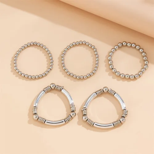 Vista 5 de Juego de 5 pulseras de cuentas de oro para mujer, juego de pulseras apilables de bolas de cuentas chapadas en oro de 14 quilates, pulseras