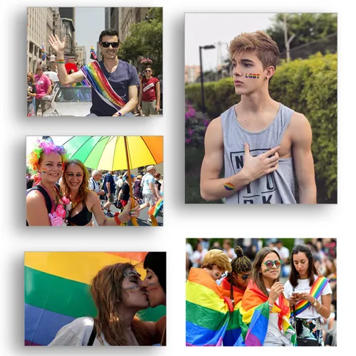 Vista 5 de 10 hojas de tatuajes temporales para el Día del Orgullo para hombres y mujeres, LGBT con estampado de bandera de arco iris, tatuajes falsos