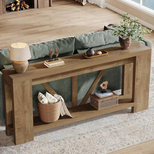 Vista 9 de Tribesigns Mesa de entrada extra larga de 70.9 pulgadas, mesa consola de madera de granja con almacenamiento, mesa de sofá moderna detrás del sofá