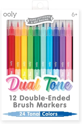 Vista 7 de Ooly Brilliant Brush 12 Colores Clásicos, Plumas de Caligrafía para Escribir y Lettering a Mano, Plumas de Doble Punta para Principiantes o Niños