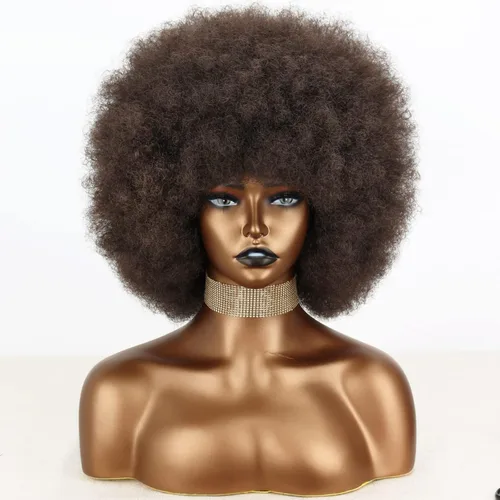 Vista 6 de Xinran Pelucas afro cortas de los años 70 para mujeres negras, peluca afro corta negra sintética grande de los años 70, peluca afro de 8 pulgadas 60