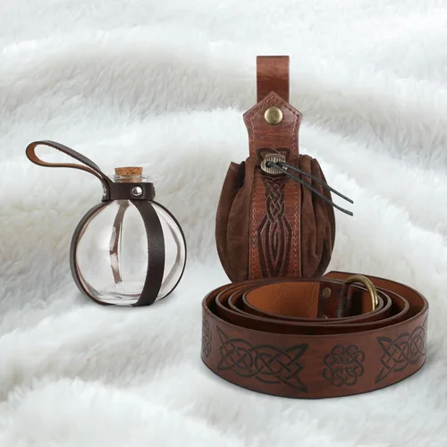 Vista 2 de Cinturón vikingo medieval, bolsa de cuero para cinturón de corcho, botella de poción de corcho, bolsa medieval, cinturón renacentista, accesorios