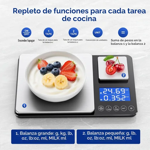 Vista 3 de Báscula de cocina de plataforma doble con alta precisión de 0.01g/0.001oz, báscula de 15kg/33lb para panadería, báscula de cocina de doble precisión