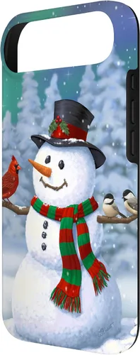 Vista 39 de Funda para iPhone 17 con diseño de muñeco de nieve y pájaros en invierno