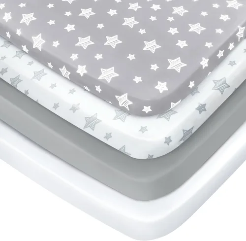 Vista 12 de Juego de sábanas de moisés de 4 piezas para bebé niño o niña, ajuste universal para colchón ovalado, con forma de reloj de arena y rectangular, gris