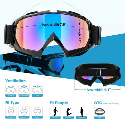 Vista 2 de MAMBAOUT Gafas de motocross para adultos, paquete de 2 gafas de motocicleta ATV para hombres y mujeres, gafas de visión amplia para montar fuera