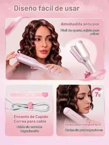 Vista 6 de SHEGLAM Ondulador de cabello ondulado de playa (rosa, 0.75 pulgadas)