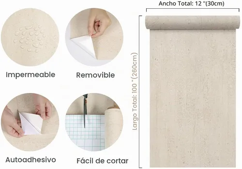 Vista 8 de CHIHUT Papel tapiz de mármol beige mate de 12 x 100 pulgadas, impermeable, autoadhesivo, extraíble, para encimeras de cocina, armarios, muebles